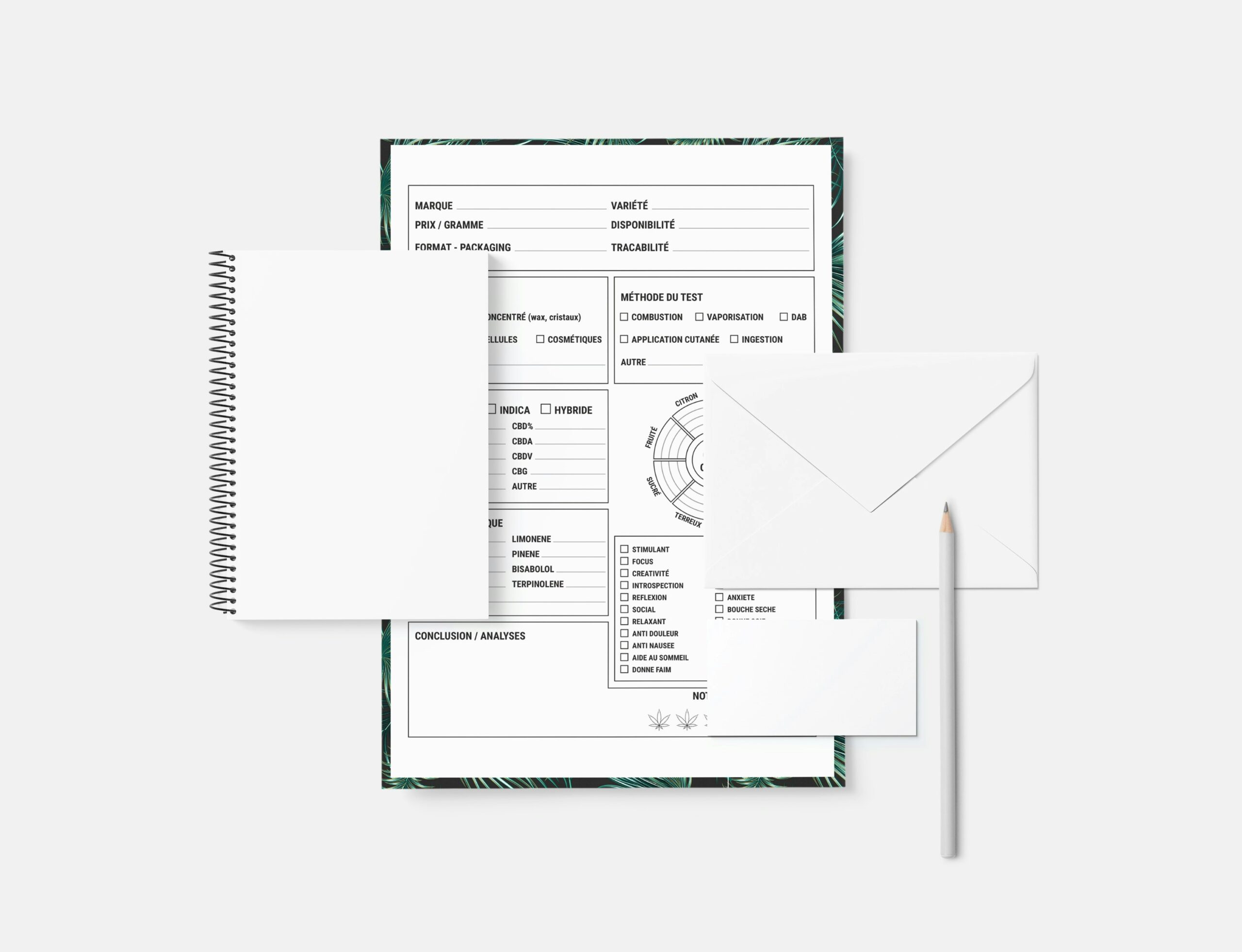 a notebook with a pen and paper on top of it